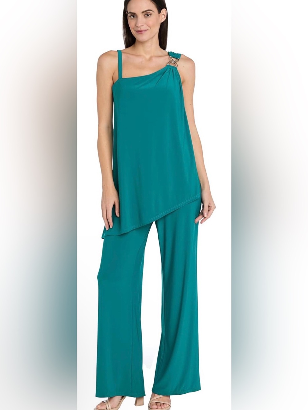 R&M Richard’s One Shoulder Mock Tunic Teal Green Jumpsuit. Size 16W